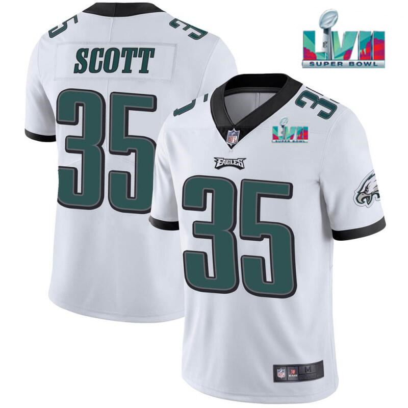 Men's Philadelphia Eagles #35 Boston Scott White Super Bowl LVII Patch Vapor Untouchable Limited Stitched Football Jersey